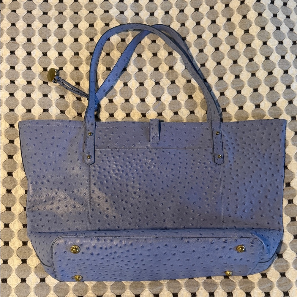 Brahmin Blue Ostrich-Embossed Leather Tote - Picture 3 of 4